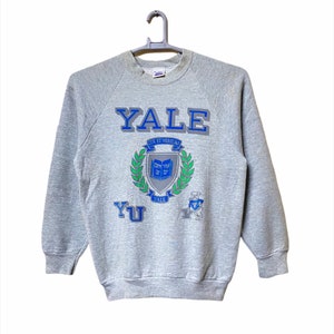 Vintage 80s Yale university crewneck sweatshirt jumper pullover M size gray colour poly cotton 50/50