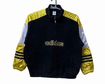 80s Vintage Adidas Jumper Jacket - Green With Yellow Brand Details