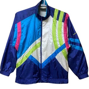 80s Adidas zipper jacket hyper colour block made in Taiwan M size