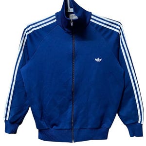 Vintage 80s Adidas track jacket made in japan blue colour M size