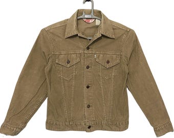 Vintage 70s Levis White Tab Light Tan Corduroy Distressed Trucker