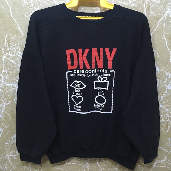 Vintage 90s DKNY Donna Karen New York Crewneck big logo  jumper pullover sweatshirt black colour