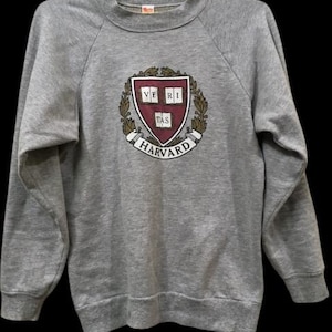 Vintage 80s Harvard university crewneck sweatshirt jumper pullover M size gray colour poly cotton 50/50
