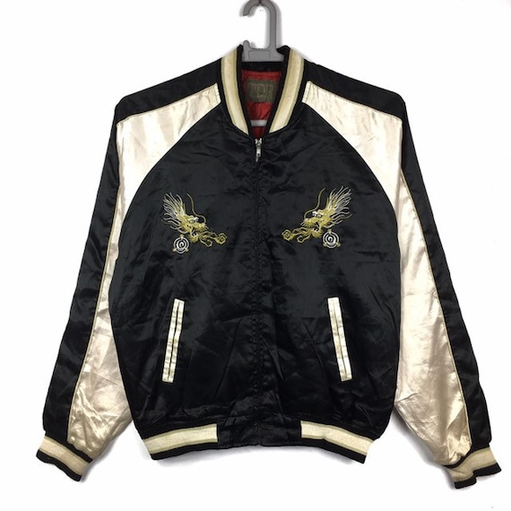 【VINTAGE】80's SOUVENIR JACKET Vintage New 80s Satin Dragon Souvenir Jacket Mens Size M