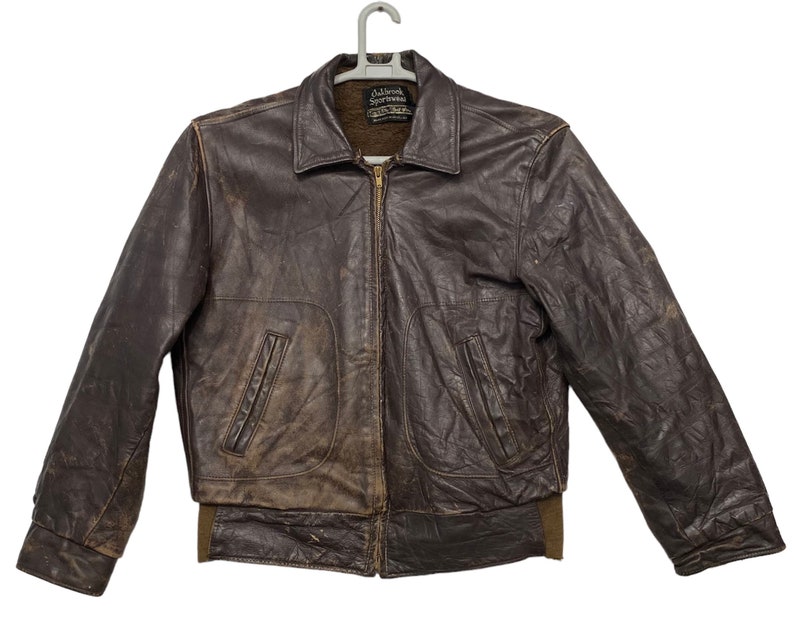 Vintage 50s Sears Oakbrook Sportswear horsehide flight bomber motorcycle leather Jacket made in usa image 1