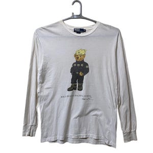 Vintage 90s Polo Bear by Ralph Lauren Long sleeve spell out T-shirt White colour Medium size