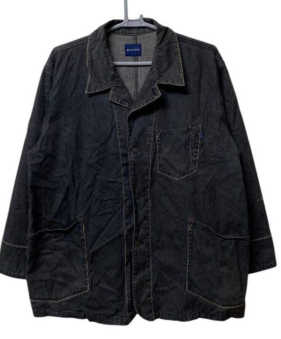 ジャケット・アウター converse black denim jacket vintage Vintage Converse Cotton Chore Denim Jeans Jacket Black Colour XL