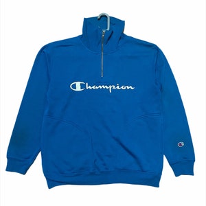 Vintage Champion Rundhalspullover Sweatshirt Blau M Größe halber Reißverschluss