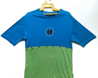 Vintage Elle Sport Farbblock Seltenes Muster Hemd Blau und Grün