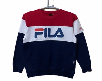 Driekleuren Fila-sweater met groot logo uit de jaren 90, maat M