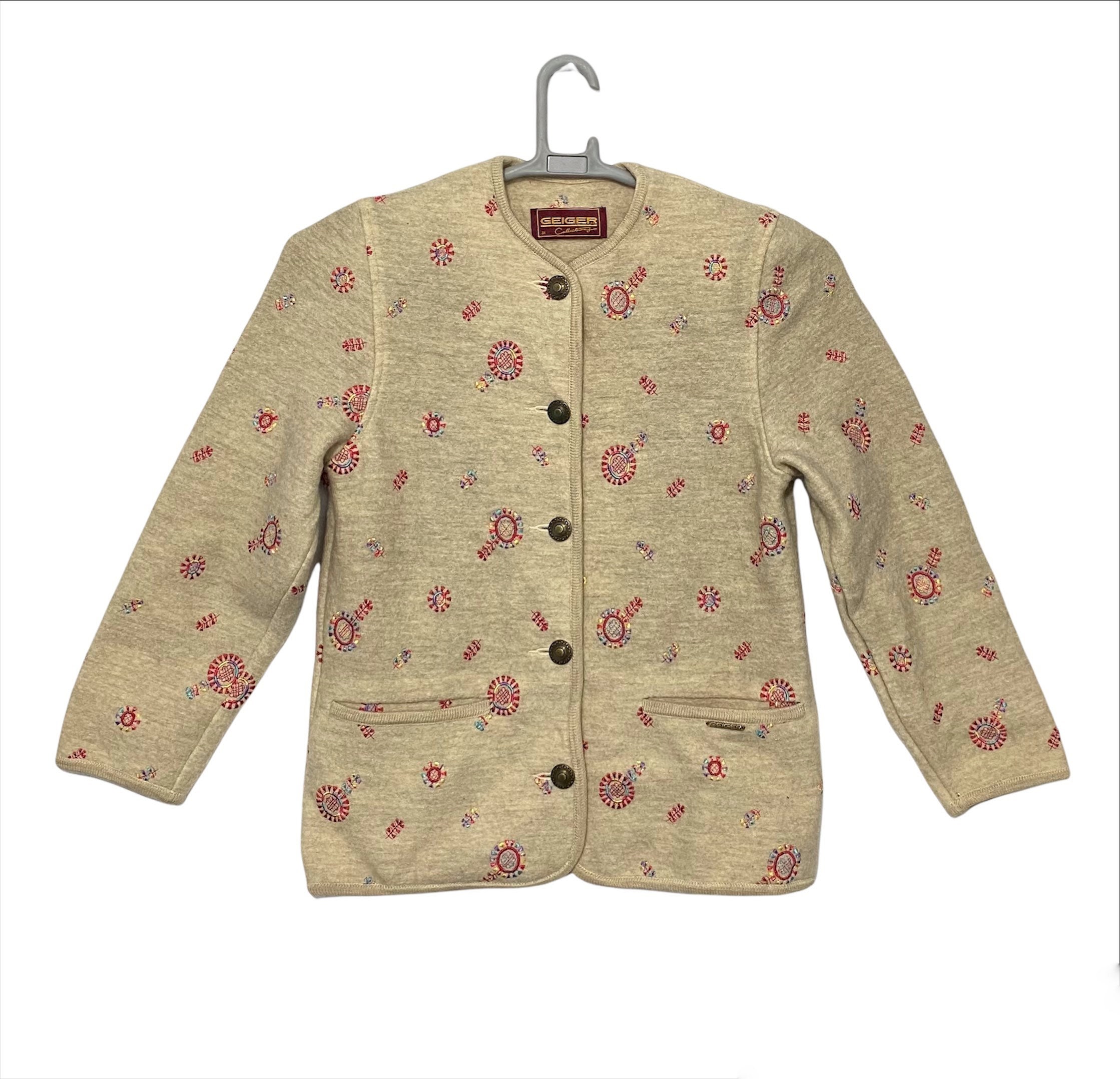 Vintage Geiger Collection Women Cream Wool Embroidery Made