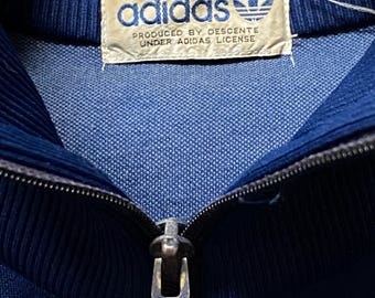 Vintage 80s Adidas Track Jacket Made in Japan Blue Colour M Size