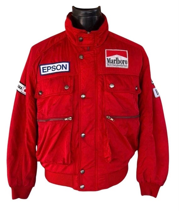 Vtg 90s F1 Marlboro Satoru Nakajima Zipper Multi Pocket Jacket L