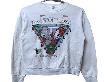 Vintage 80er Jahre The Alabama Roll Tide vs Auburn War Eagle Eisen Bowl Classic Football Sweatshirt