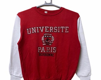 Vintage 80s Universite PARIS Sorbonne sweatshirt M size 50/50 polyester cotton made in France