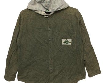 Vintage Quiksilver button up hoodie Surf Surfing Co green colour made in usa