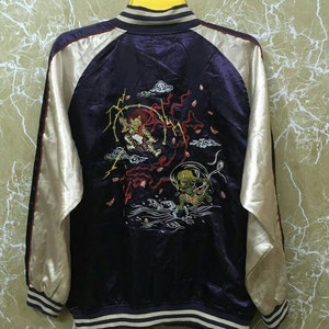 80s Japan Sukajan yokosuka embroidery Japanese souvenir jacket XL size purple colour
