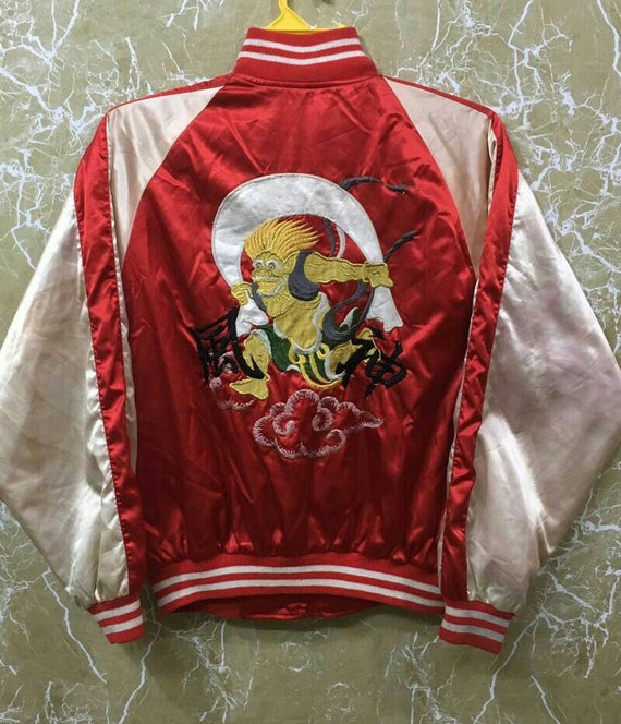 80s Japan Sukajan Yokosuka Embroidery Japanese Souvenir Jacket L