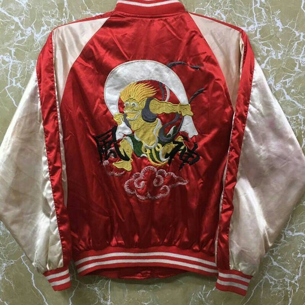 80er Jahre Japan Sukajan Yokosuka Stickerei japanische Souvenir Jacke L Größe rote Farbe