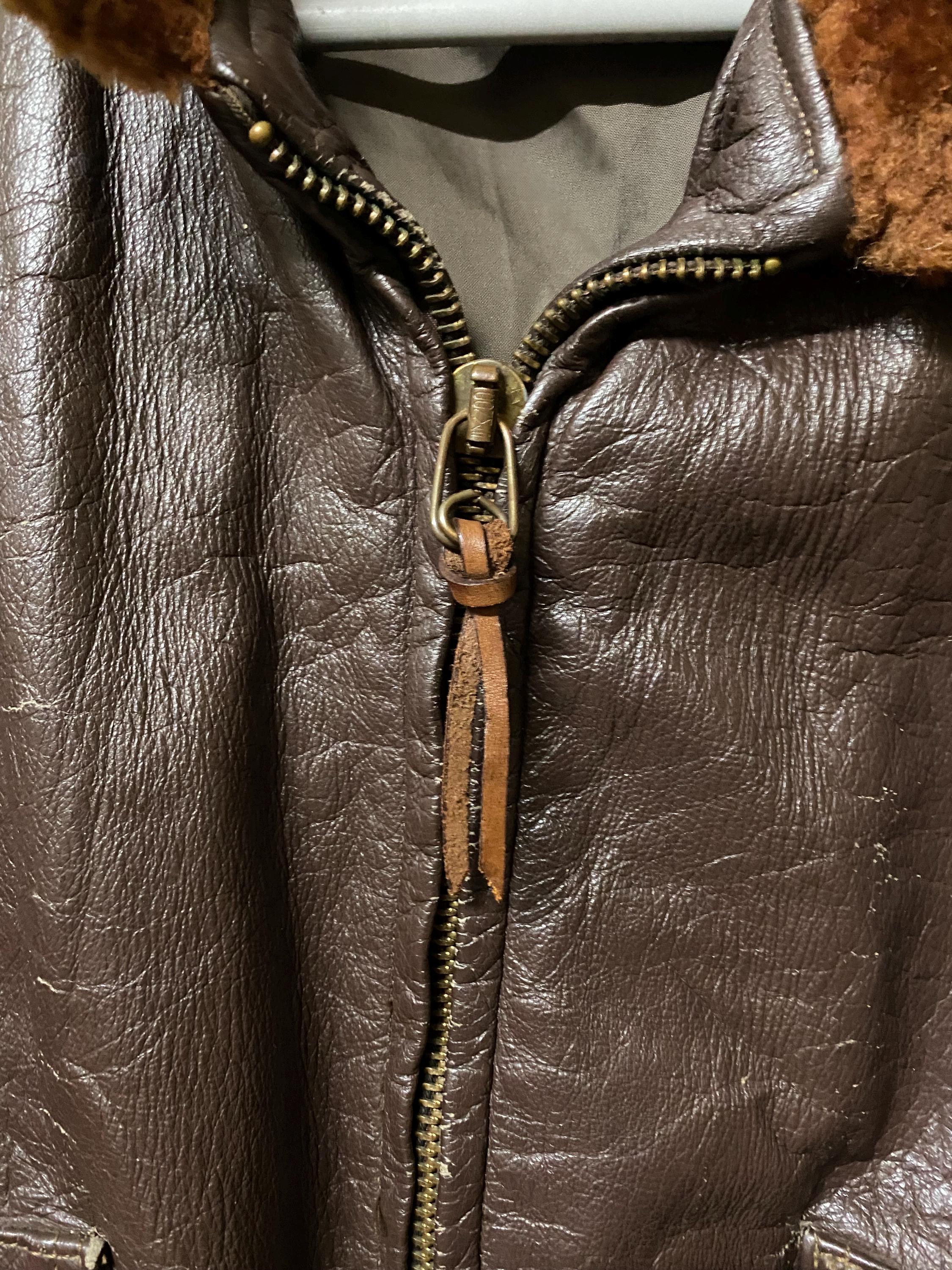 Vintage 1967 USN G-1 Vietnam Era Army Leather Jacket Conmar Zipper 