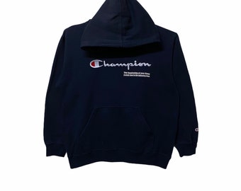Vintage 90s Champion Black Embroidered Spell Out Hoodie Size Small