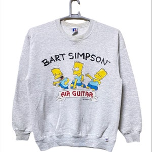 Vintage 90s The Simpsons Sweatshirt Bart Simpson Air Guitar cartoon retro tv show Grey colour L size