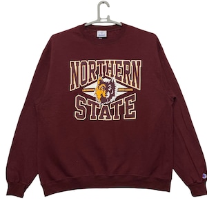 Felpa vintage Champion Northern State University Aberdeen South Dakota con logo, colore rosso, taglia XL, lupi dello stato del nord