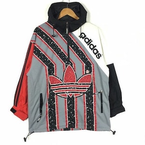 Vintage 80s Adidas big logo hooded hip hop jacket made in japan M size