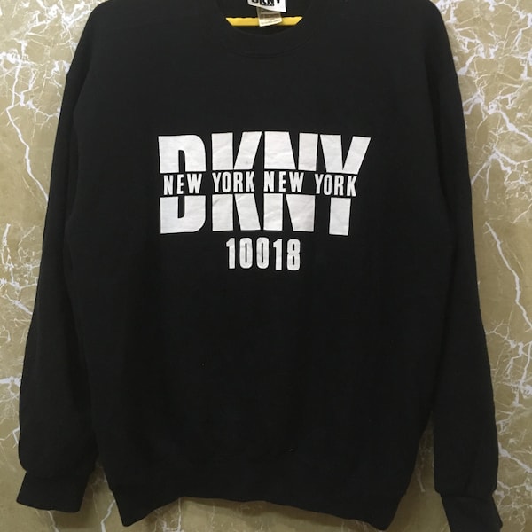 Vintage 90s DKNY Donna Karen New York Crewneck big logo  jumper pullover sweatshirt black colour