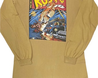 Vintage 1995 RUSTY Surf Surfing Cartoon Comic long sleeve t shirt brown colour made in usa