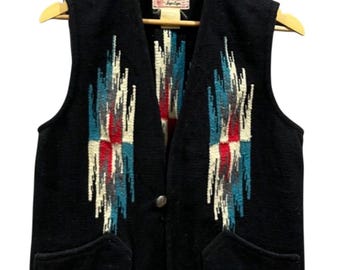 Vintage Toyo enterprise sugar cane style eyes ortega Chimayo wool Aztec navajo native mexico blanket workwear vest jacket