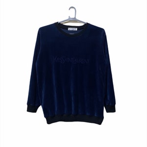 Vintage Yves Saint Laurent YSL Velvet Embroidery big logo sweatshirt blue colour