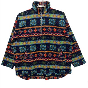 Vintage Aztec chimayo Hyper colour Fleece half zipper Large size