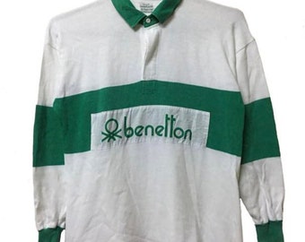 Rare !! 90s United Colour Of Benetton Polo Rugby striped shirt colour block medium size