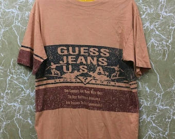 Vintage 90s Guess jeans usa big logo t-shirt orange colour M size