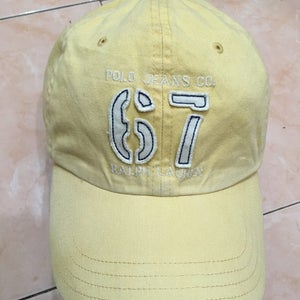 Vintage 90s Polo Jeans by Ralph Lauren cap spell out small logo free adult size yellow colour