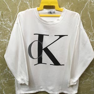 Vintage CK Calvin Klein jumper sweatshirt white colour big logo L size