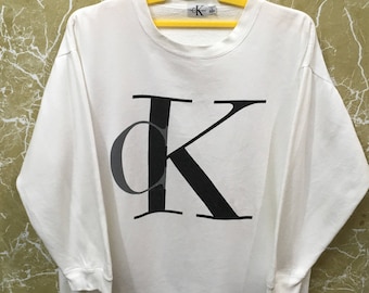Vintage CK Calvin Klein jumper sweatshirt white colour big logo L size