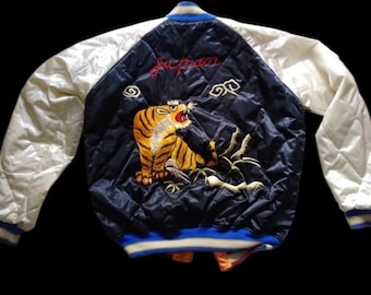 Vintage 90s Embroidery Dragon Tiger Sukajan Reversible Jacket