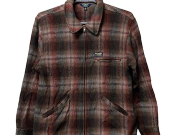 Vintage 60s Chandler Blue Black White Plaid Cotton Flannel Shirt