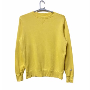 Vintage Champion jumper pullover crewneck small logo spell out jumper sweatshirt yellow colour