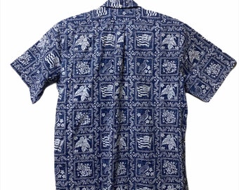 トップス 80s reyn spooner pullover hawaiian shirt Reyn Spooner Hawaiian Pullover Shirt Men XL Blue Gold Design