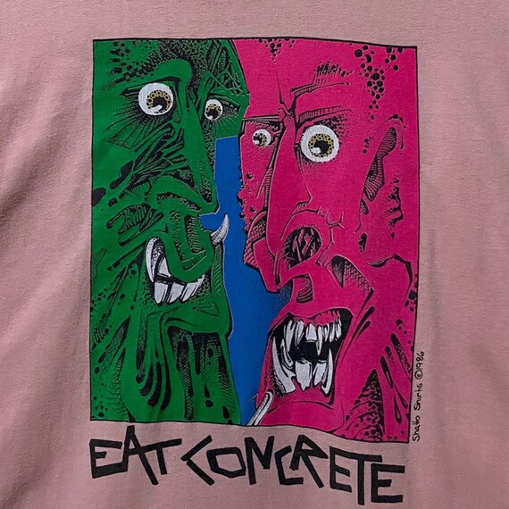 Vintage 80s EAT CONCRETE Skateboard T-shirt L Size Shatto