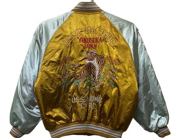 80s Japan Sukajan Yokosuka Embroidery Japanese Souvenir Jacket L