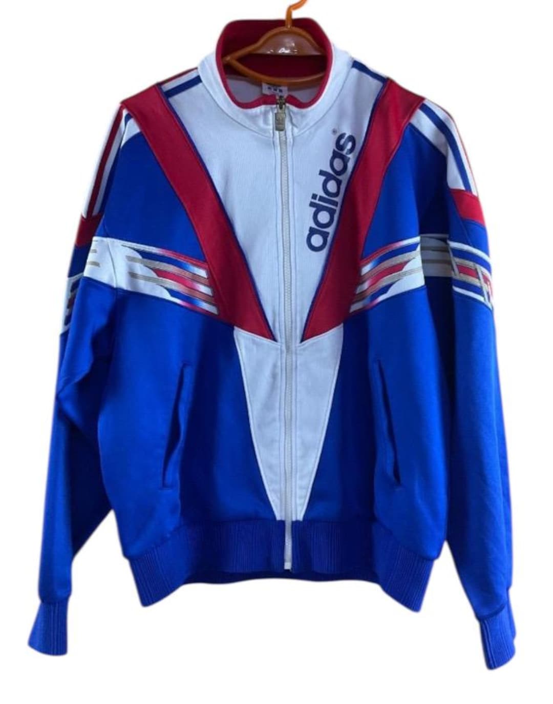 Vintage 80s Adidas Track Jacket Made in Japan Blue Colour M Size