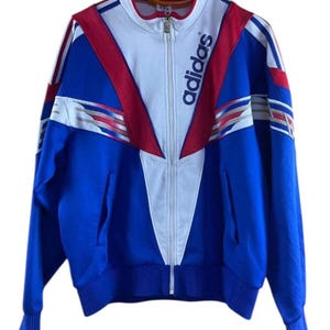 Vintage 80s Adidas track jacket made in japan blue colour M size