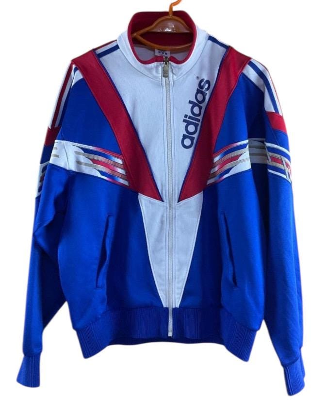 Vintage 80s Adidas Track Jacket Made in Japan Blue Colour M Size