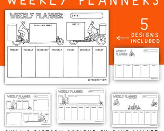 Cycling Cartoon Weekly Planner Digital Download