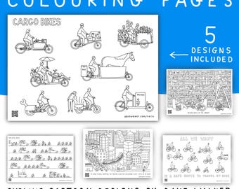 Cycling Cartoon Colouring Pages Digital Download