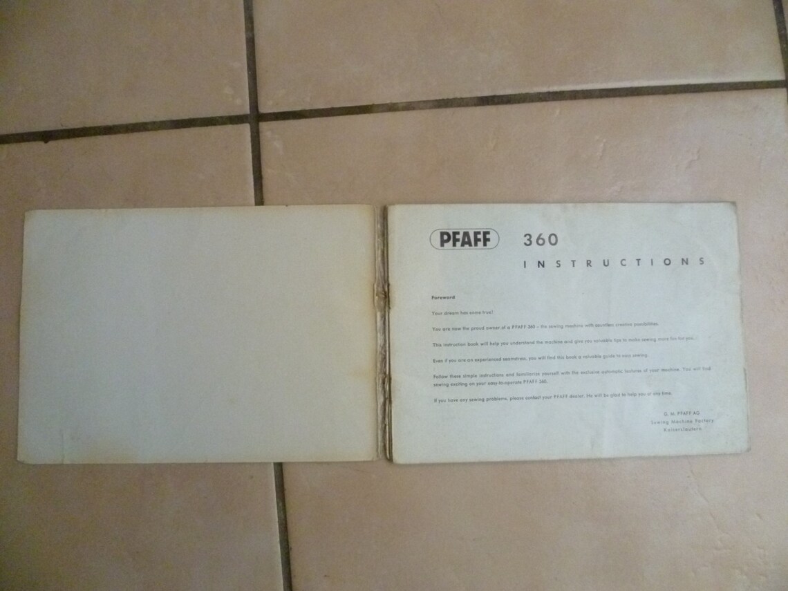 Pfaff 360 Sewing Machine Instruction Manual Etsy